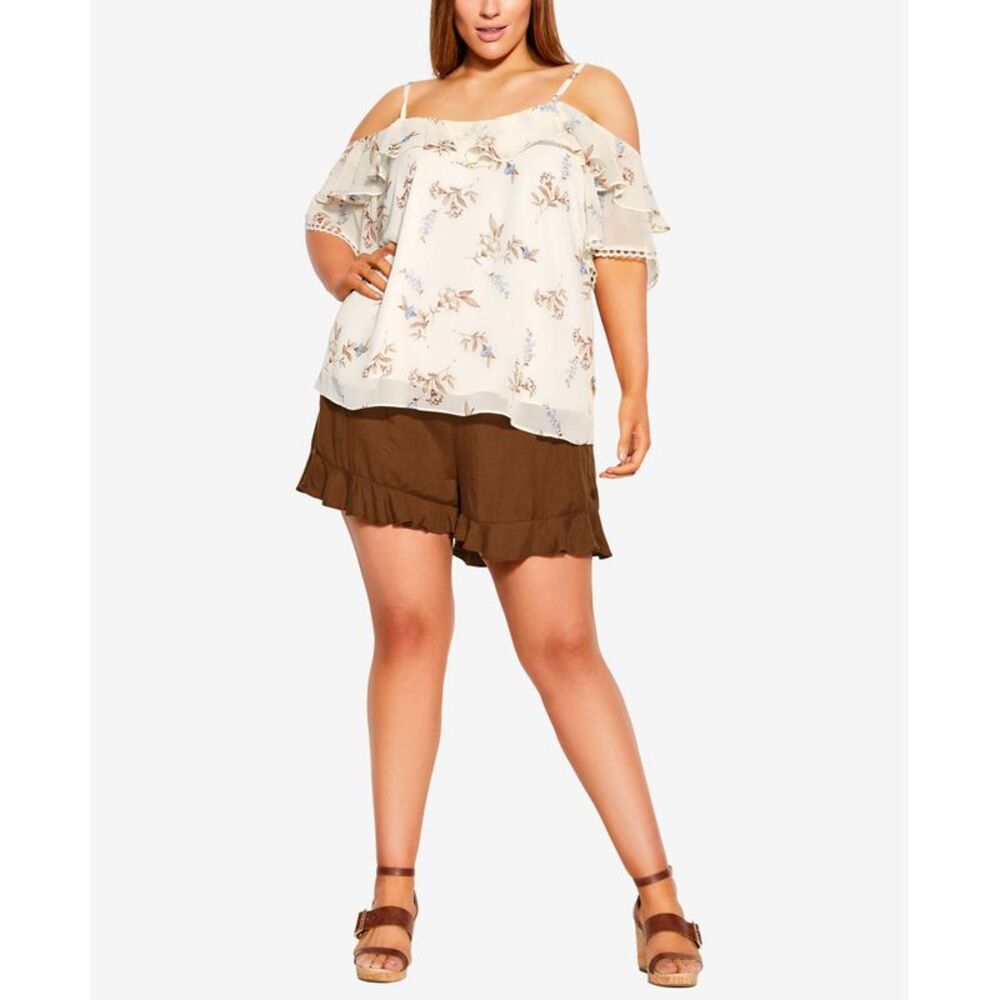 City Chic Trendy Plus Size Juliet Floral Cold Shoulder Top